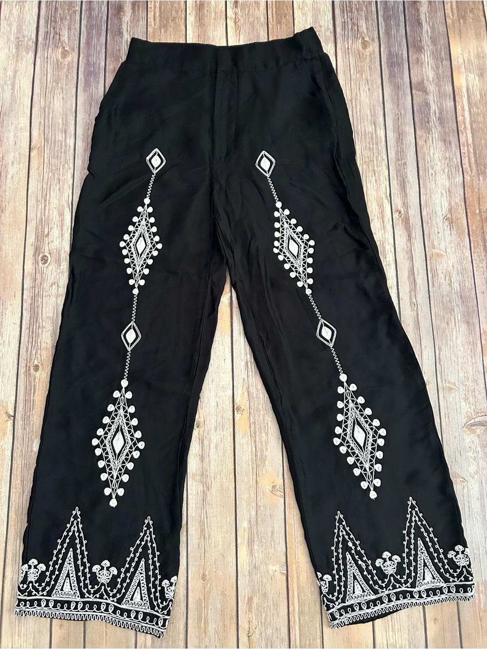Zara Embroidered Satin Flow Pants | Size Small - Picture 4 of 9